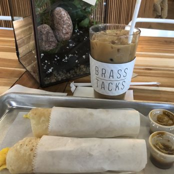 Brass Tacks - Potato, Egg, Cheese taco with ice coffee - Coffee & Tea Near Me - Houston, Texas Brass Tacks - Potato, Egg, Cheese taco with ice coffee - Coffee & Tea Near Me - Houston, Texas