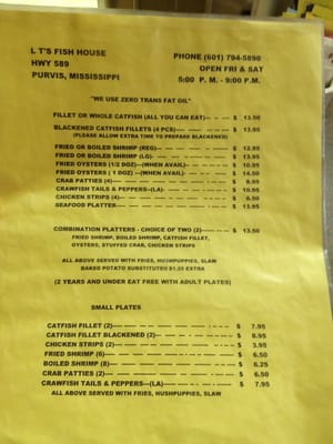 Menu photo 2 Larry Taylor's Fish House Purvis, MS Menu photo 2 Larry Taylor's Fish House Purvis, MS