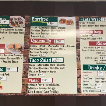 Tacatz Tacos - a menu on the wall - Cafes Near Me - Geneva, Illinois