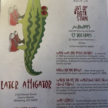 Later Alligator - Menu items - New American Near Me - Wheeling, West Virginia