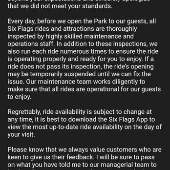 Six Flags Magic Mountain - Screenshot of an email response I got from them. - Amusement Parks Near Me - Valencia, California