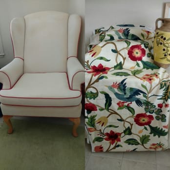 Upholstery Works - Need this wing back chair reupholstered. Material on right is a heavy cotton canvas. Is it possible to get a quote? - Furniture Reupholstery Near Me - Sonoma, California Upholstery Works - Need this wing back chair reupholstered. Material on right is a heavy cotton canvas. Is it possible to get a quote? - Furniture Reupholstery Near Me - Sonoma, California