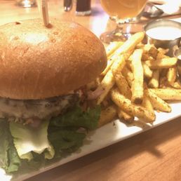 Veggie burger and Cajun fries