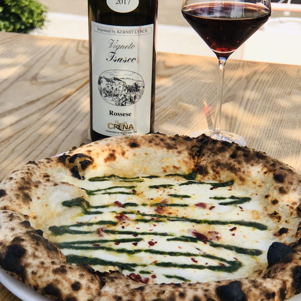 Mentone - Pizza pesto & Ligurian red wine. - Italian Near Me - Aptos, California Mentone - Pizza pesto & Ligurian red wine. - Italian Near Me - Aptos, California