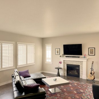 AIM - Hunter Douglas NewStyle® Hybrid Composite Shutters for Living Room Installed in Castle Rock, CO - Home Automation Near Me - Englewood, Colorado AIM - Hunter Douglas NewStyle® Hybrid Composite Shutters for Living Room Installed in Castle Rock, CO - Home Automation Near Me - Englewood, Colorado