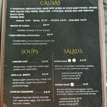 Quechua Peruvian - Menu explaining Causas, which we had as an appetizer. - Peruvian Near Me - Watervliet, New York Quechua Peruvian - Menu explaining Causas, which we had as an appetizer. - Peruvian Near Me - Watervliet, New York
