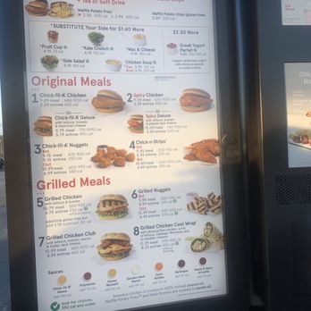Chick-fil-A - ows a menu for a fast food restaurant - Fast Food Near Me - Hanover, Pennsylvania