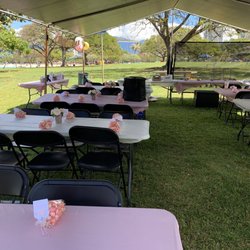 Santos Party Central - Tent Package (20x30, 10 tables, 50 chairs)  They helped us cover the tables with the plastic table covers.