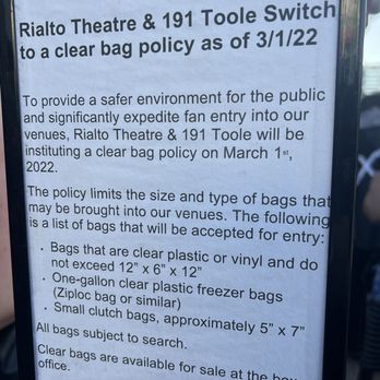 The Rialto Theatre - Clear bag policy details - Performing Arts Near Me - Tucson, Arizona