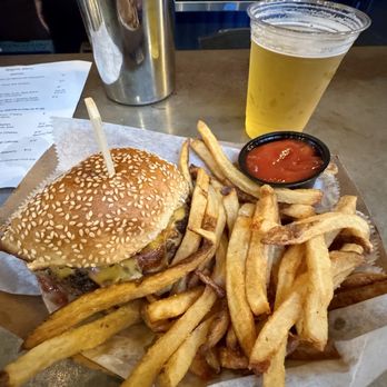 Noble Beast Brewing - House Burger with fries, along with a New Zealand IPA - Breweries Near Me - Cleveland, Ohio