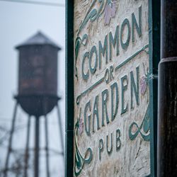 Common or Garden Pub - Hand-carved sign by our friends: Good Bites Glass Pints