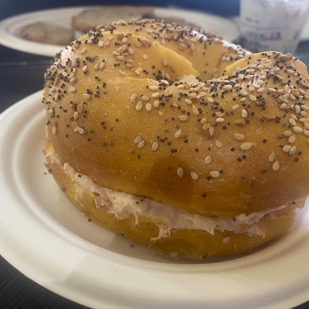 Bagel Plaza - GREAT lox-cream cheese sandwich on an egg everything. - Bagels Near Me - Merrick, New York Bagel Plaza - GREAT lox-cream cheese sandwich on an egg everything. - Bagels Near Me - Merrick, New York