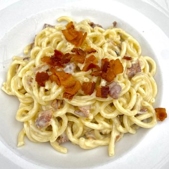 Novitá - Carbonara with bacon - Italian Near Me - New York, New York Novitá - Carbonara with bacon - Italian Near Me - New York, New York