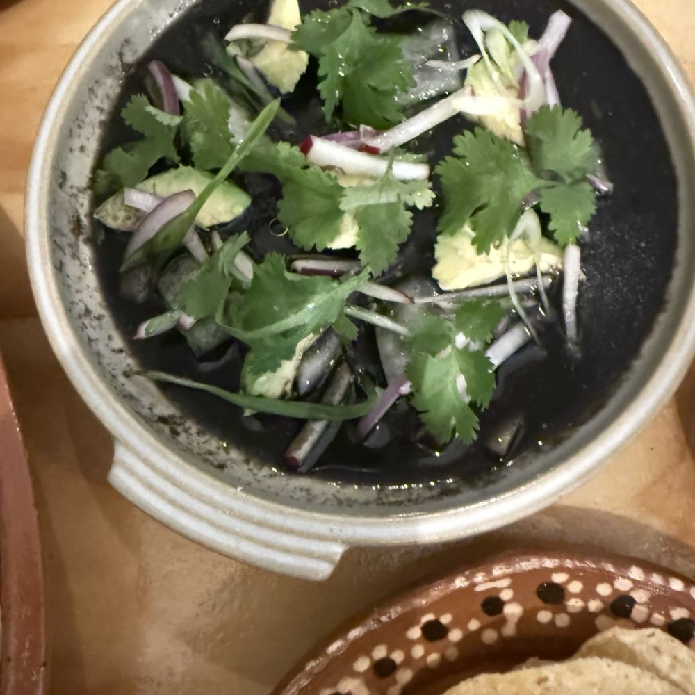 Aguachile negro - made with citrus and yummy fatty Kampachi Aguachile negro - made with citrus and yummy fatty Kampachi