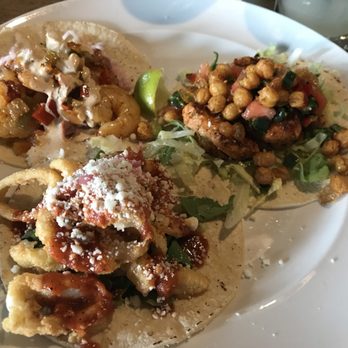 Mezcal Tequila Kitchen - Shrimp taco, salmon (special) taco and Calamari taco (a must!) - Mexican Near Me - Worcester, Massachusetts