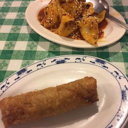 Spicy wontons - it's just noodle wrapper folded like a wonton with a spicy peanut butter sauce that's delicious. And gotta get that eggroll! Spicy wontons - it's just noodle wrapper folded like a wonton with a spicy peanut butter sauce that's delicious. And gotta get that eggroll!