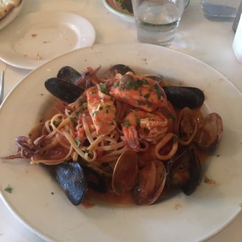 Piatti - Linguine with clams muses shrimp calamari octopus and fish of the day. Salmon. - Italian Near Me - La Jolla, California Piatti - Linguine with clams muses shrimp calamari octopus and fish of the day. Salmon. - Italian Near Me - La Jolla, California