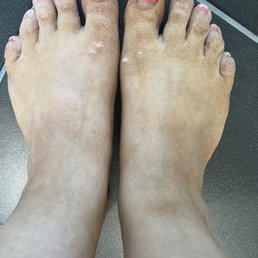 Sweat resistant tan after first rinse. Believe it or not, this looked worse before I showered. Over $50 for this.
