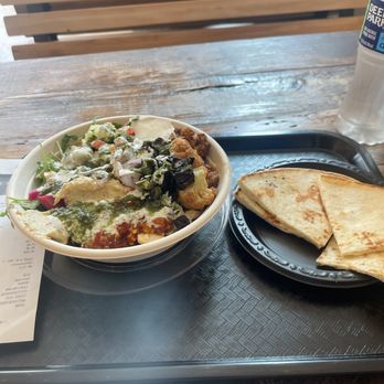 La’Baik - A mix of Lamb, Chicken Shwarma, and falafel rice bowl with a side of pita. 10/10 amazing!!!! - Mediterranean Near Me - Alexandria, Virginia