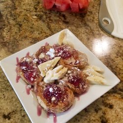 Villa Living - Our residents enjoy homemade meals and snacks prepared daily: Sesame seed roll French Toast with toppings & syrup.