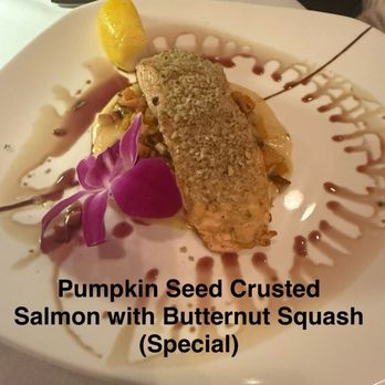Bareli's Restaurant & Bar - Pumpkin Seed Crusted Salmon with Butternut Squash (Special) - Italian Near Me - Secaucus, New Jersey