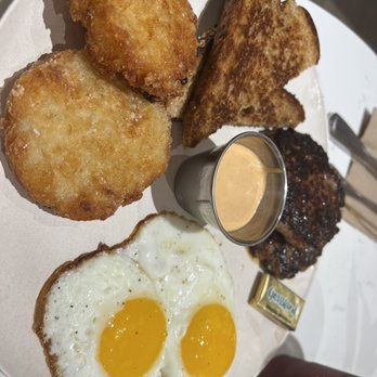 Eggdaddy - All American dish costed $14 hash browns were overpowered by onion. This is fits for 2 people. - Breakfast & Brunch Near Me - Dallas, Texas