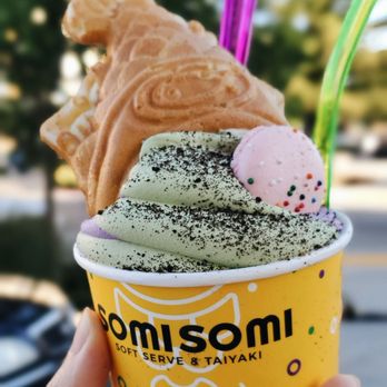 Somisomi - Custard ah-boong with ube & matcha swirl, and oreo topping - Desserts Near Me - Cupertino, California Somisomi - Custard ah-boong with ube & matcha swirl, and oreo topping - Desserts Near Me - Cupertino, California