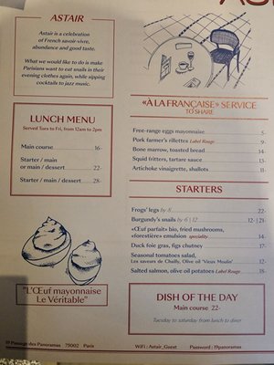 Menu photo 1 Astair Paris, 75 Menu photo 1 Astair Paris, 75