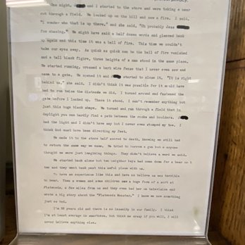 Flatwoods Monster Museum - An account of someone seeing the Flatwoods Monster - Museums Near Me - Sutton, West Virginia