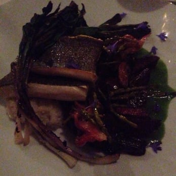 Five and Ten - Carolina trout with rice grits, grilled ramps, baby beets, soy pickled yellow foot mushrooms and sea beans - New American Near Me - Athens, Georgia Five and Ten - Carolina trout with rice grits, grilled ramps, baby beets, soy pickled yellow foot mushrooms and sea beans - New American Near Me - Athens, Georgia