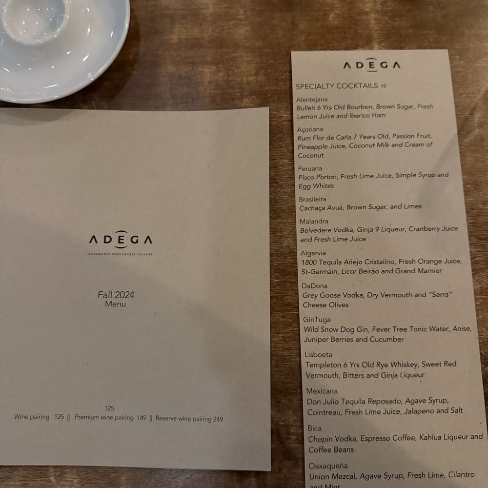 ADEGA Restaurant - Fall 2024 set menu - Portuguese Near Me - San Jose, California