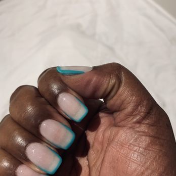 Topcoat - Natural powder dip with tips and a beautiful trim design - Nail Salons Near Me - Baltimore, Maryland