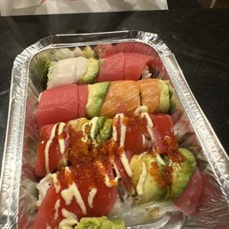 The bottom roll is Southie Maki and top is Spicy Tuna Maki