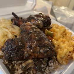 Sundayz With Shev - Scrumptious, jerk, chicken, rice and peas, mac & cheese cabbage