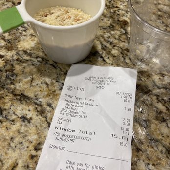 Jason's Deli - "One Cup" of Chicken Salad. More like HALF a cup. - Delis Near Me - Frisco, Texas