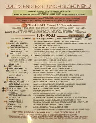 Menu photo 2 Tony's Grill And Sushi Bar Layton, UT Menu photo 2 Tony's Grill And Sushi Bar Layton, UT