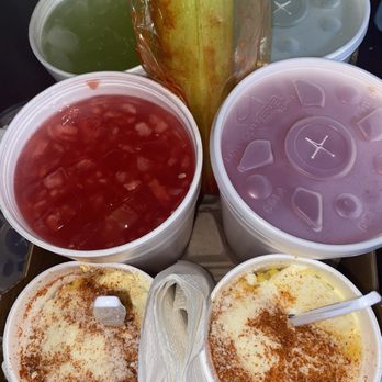 Fruiteria La Mission - Corn in a cup watermelon aguas Fresca pepino aguas fresca - Desserts Near Me - San Antonio, Texas Fruiteria La Mission - Corn in a cup watermelon aguas Fresca pepino aguas fresca - Desserts Near Me - San Antonio, Texas