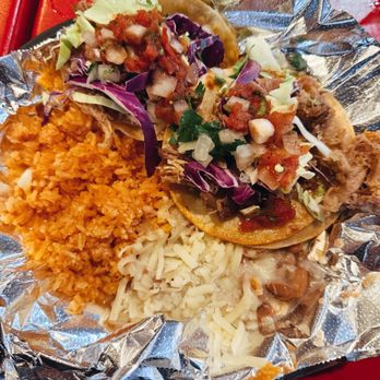 Angelica's Mexican Grill - Two crispy pork tacos with a side of rice and beans - Mexican Near Me - St George, Utah
