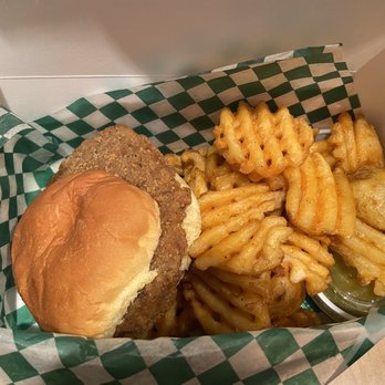 Skinny Butcher Crazy Crispy Chick'n - a burger and french fries - Fast Food Near Me - Chicago, Illinois Skinny Butcher Crazy Crispy Chick'n - a burger and french fries - Fast Food Near Me - Chicago, Illinois