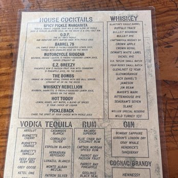 Pickle Barrel Restaurant - Drink Menu - New American Near Me - Chattanooga, Tennessee