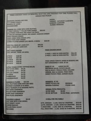 Menu photo 1 Redman's Chicken n' Ribs Geneva, NY