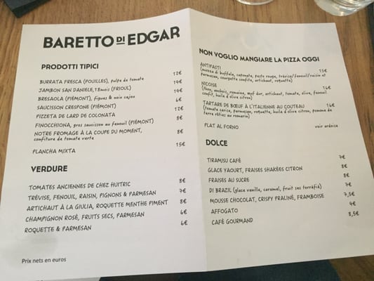 Menu photo 2 Baretto Di Edgar Paris, 75 Menu photo 2 Baretto Di Edgar Paris, 75