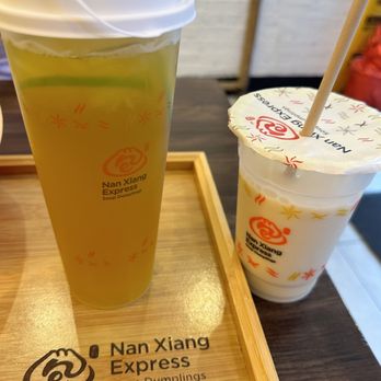 Nan Xiang Express - Lime Green tea (left) & Iced Soybean Milk (right) - Shanghainese Near Me - Brooklyn, New York