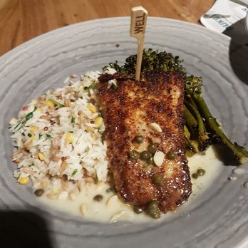 Duke's La Jolla - Sautéed Mac Nut & Herb Crusted Fresh Fish parmesan & panko dusted, lemon caper butter, herbed jasmine farro rice. Delicious! - New American Near Me - La Jolla, California Duke's La Jolla - Sautéed Mac Nut & Herb Crusted Fresh Fish parmesan & panko dusted, lemon caper butter, herbed jasmine farro rice. Delicious! - New American Near Me - La Jolla, California