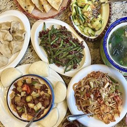 Magical Taste of China - Cucumber salad, beef with onion buns, Green beans, Hand pulled noodles, dumplings, Onion pancakes