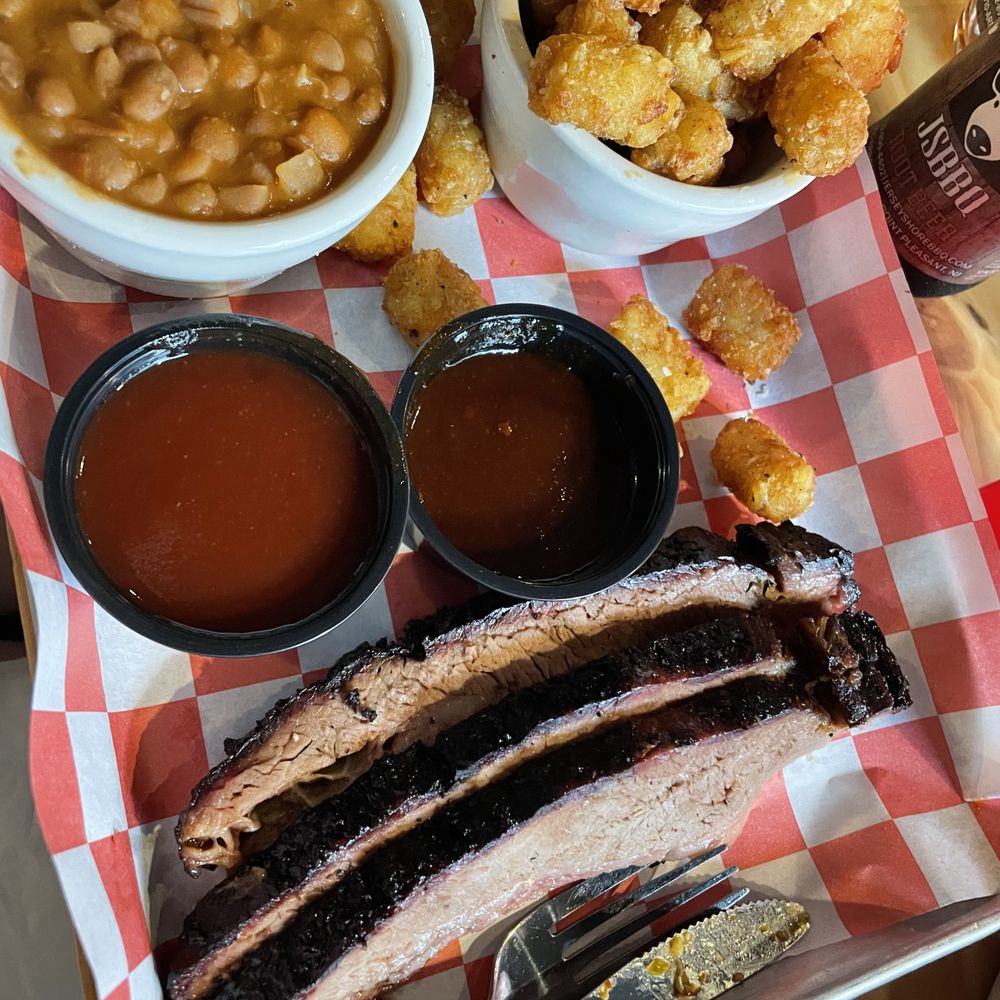 Jersey Shore Barbecue - Beef Brisket Platter with baked beans and tots - Barbeque Near Me - Point Pleasant Beach, New Jersey Jersey Shore Barbecue - Beef Brisket Platter with baked beans and tots - Barbeque Near Me - Point Pleasant Beach, New Jersey