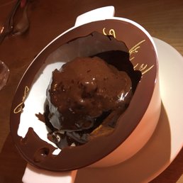 Giant profiterole with Grand-Mariner ice cream was decadent and delicious.
