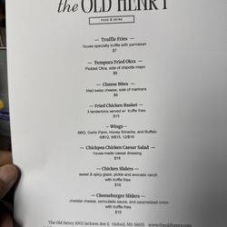 The Old Henry - Menu