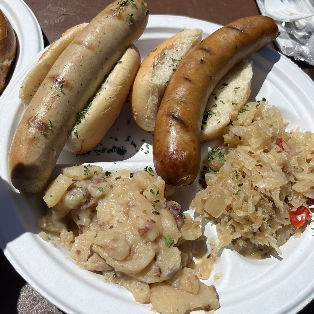 The Wurst House - 2 sausage platter with sauerkraut and potatoes - Bars Near Me - Helen, Georgia