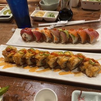Umi Sushi & Sake - Red Hot Chili Tempura Roll and Spicy Rainbow Roll ...not very spicy - Sushi Bars Near Me - Paso Robles, California Umi Sushi & Sake - Red Hot Chili Tempura Roll and Spicy Rainbow Roll ...not very spicy - Sushi Bars Near Me - Paso Robles, California